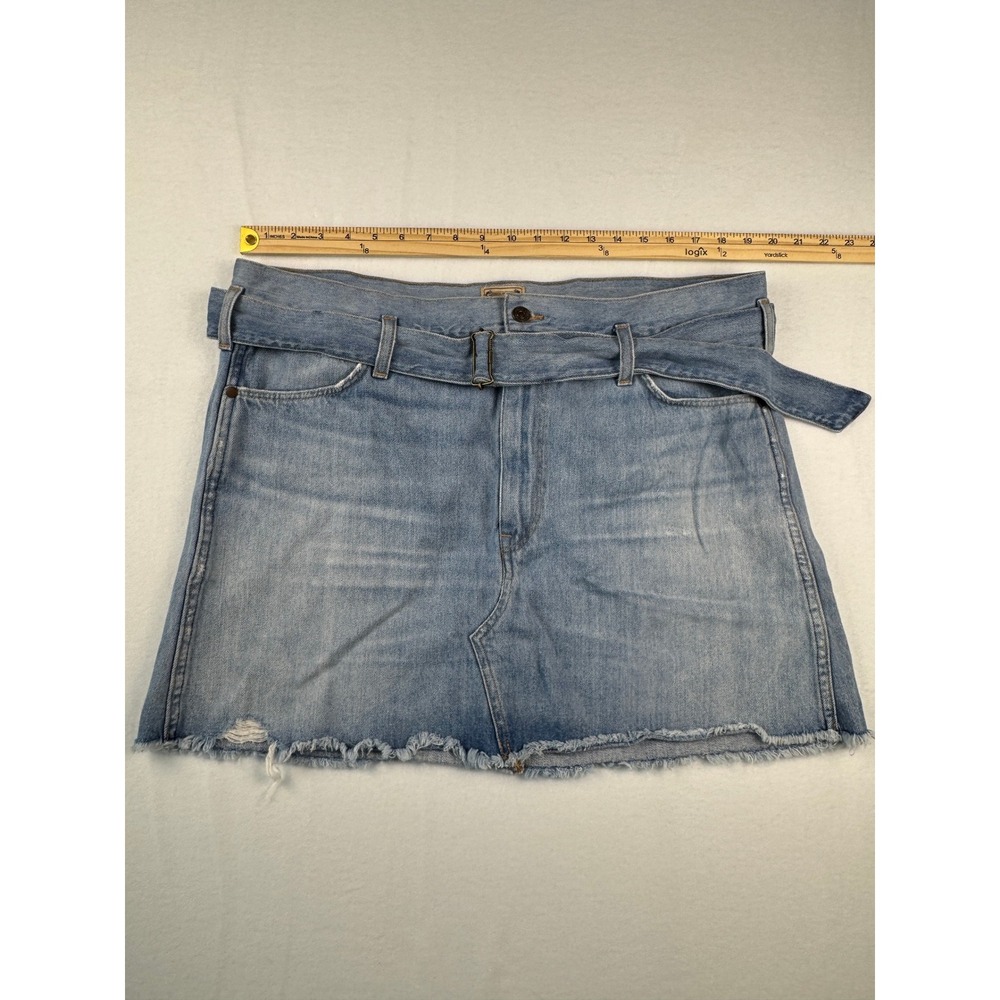 Polo Ralph Lauren Denim Mini Skirt Light Wash Belted Raw Hem Distressed Womens - Picture 4 of 15